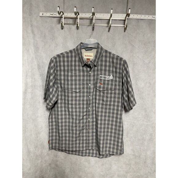 Simms Shirt Men Shirt L Gray Plaid‎ Fish Hike Outdoor Utility Performance Vented - Picture 1 of 9